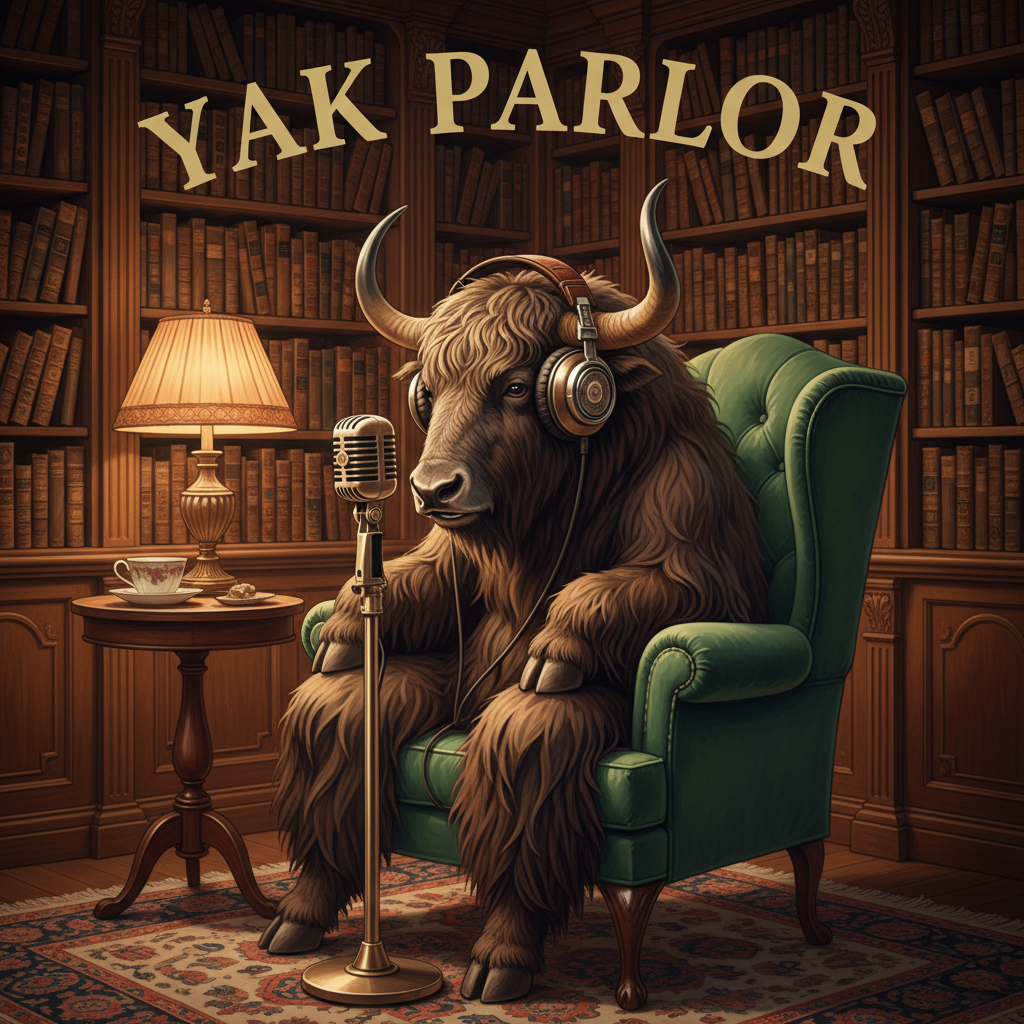 A distinguished yak, mid-broadcast.